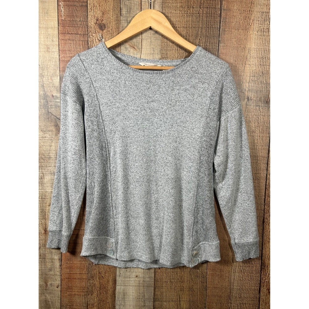 Soft Surroundings Gray Ribbed Knit Tunic XS Side Button Pullover Coastal Grandma